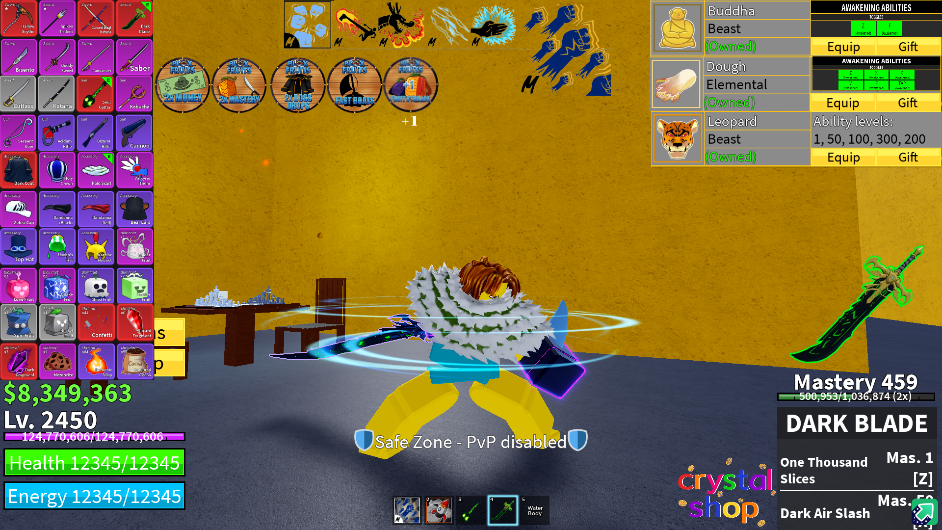 [Blox Fruits] Level 2450 | ผลเสือ+โมจิ+พระถาวร |โยรุ+4พาส | ไซบอค+ปลา V3 | หมัดGOD | Darkcoat | โอเด้ง+กีต้า | ไอดีสะอาด